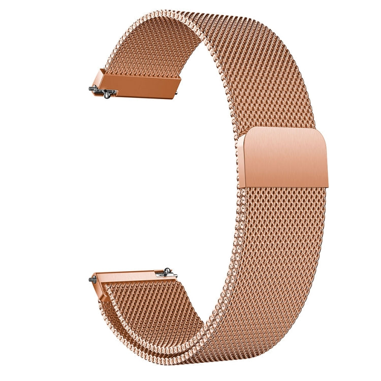 Rose gold stainless steel mesh watch band with magnetic clasp detail