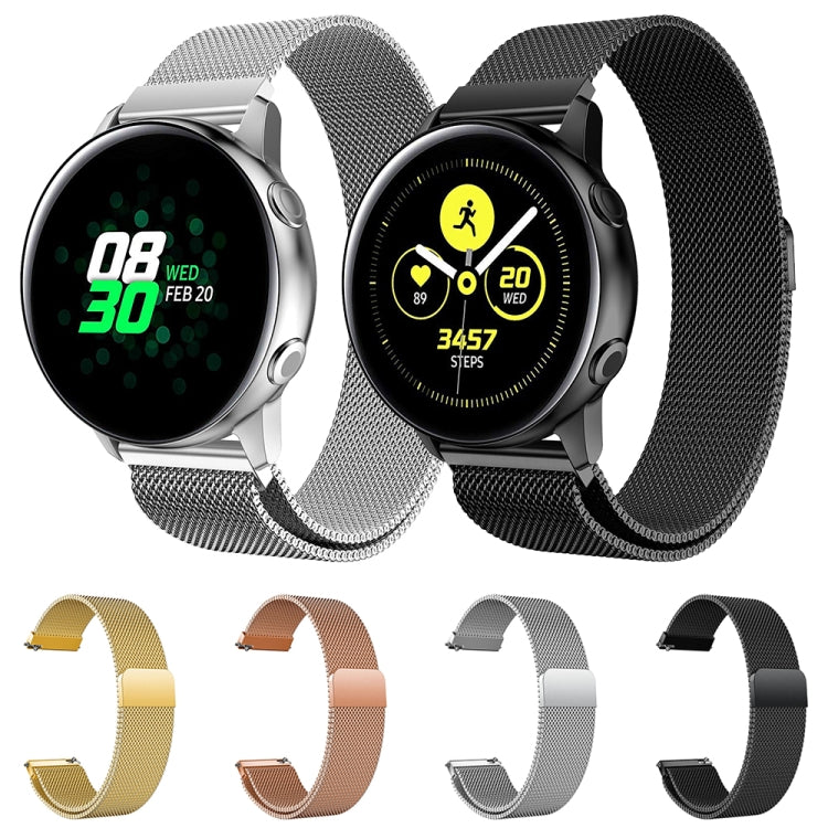 Stainless steel mesh smartwatch bands in multiple colors, 20mm width
