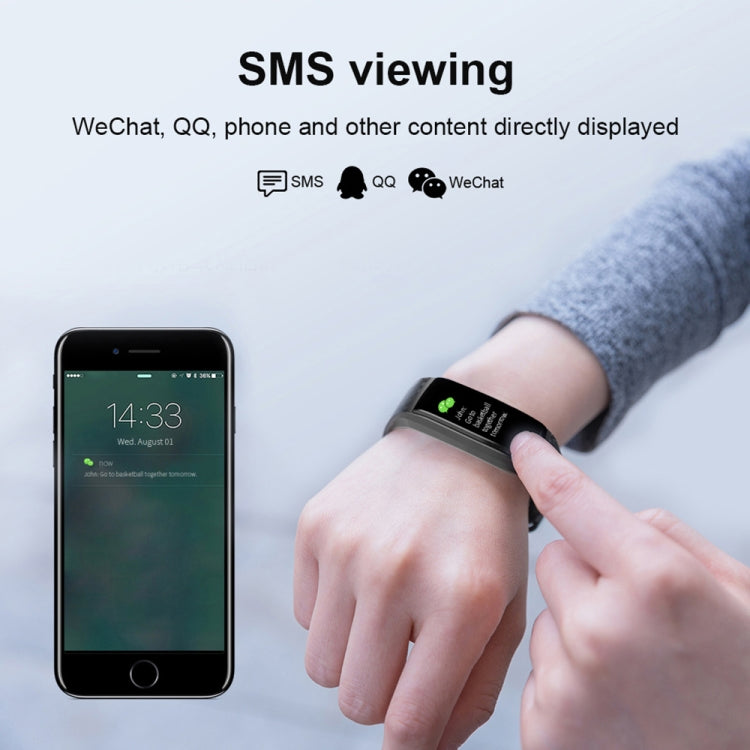 Smart bracelet with glowing screen, black silicone band tapped by hand