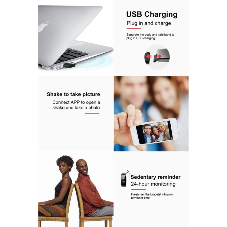 Smart bracelet USB charging feature with black wristband
