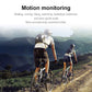 Smart bracelet on a cyclist’s wrist with dark screen face.