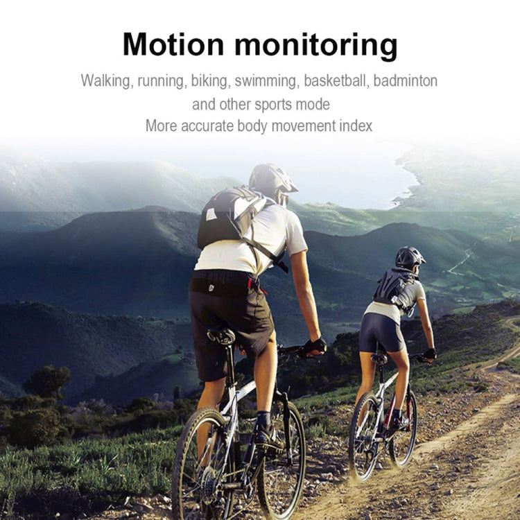 Smart bracelet on a cyclist’s wrist with dark screen face.