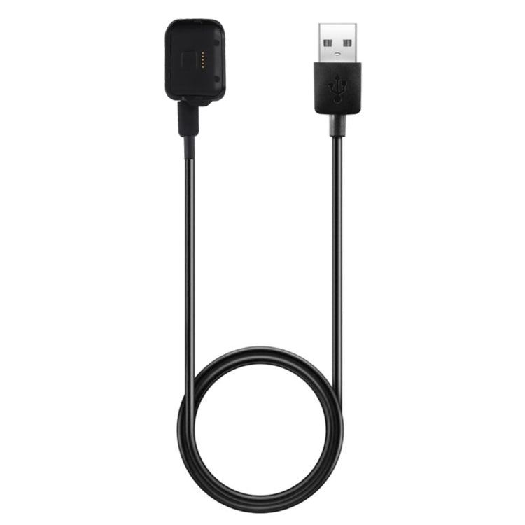 Coiled USB watch charging cable with black cradle dock and USB-A plug