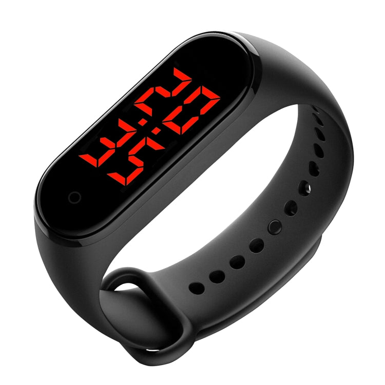 Black temperature monitoring bracelet with red segmented digital temperature display