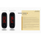 Instruction page with two black temperature monitoring bracelets and red readings