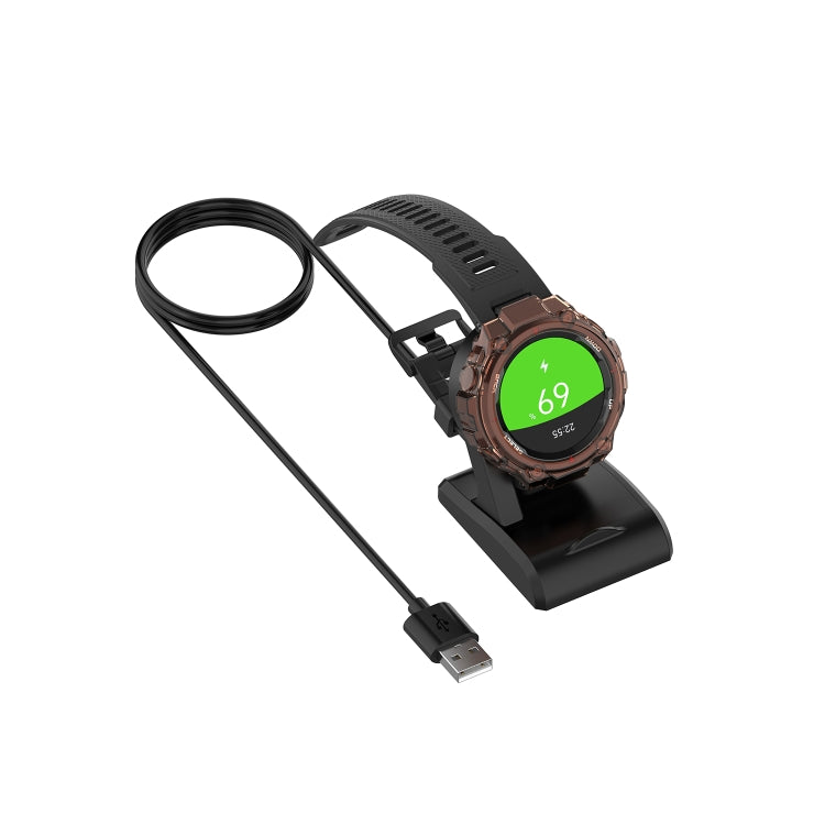 Black watch charging cradle with USB cable and example smartwatch installed