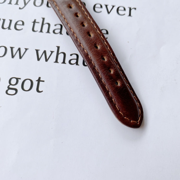 20mm double-sided leather watch band with perforations, dark brown color