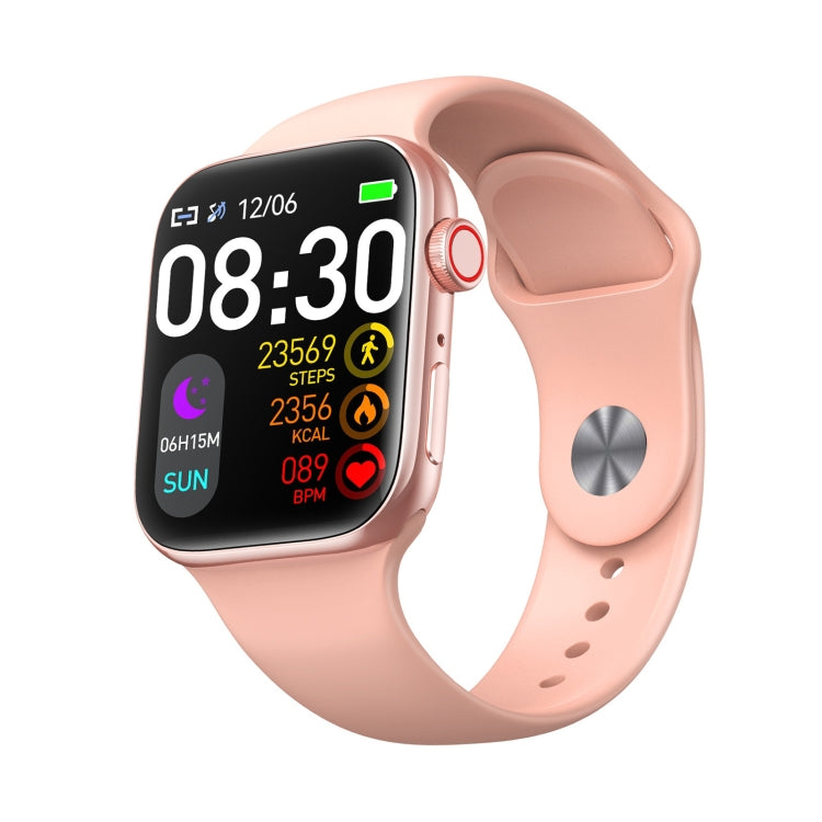 Pink smart watch with large display showing 08:30 and activity stats
