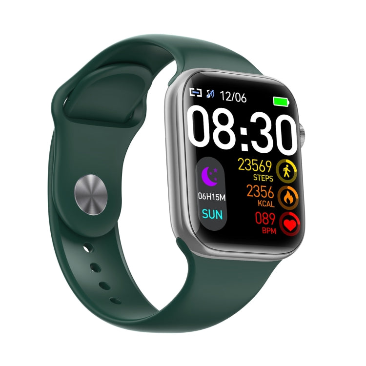 Dark green silicone smart watch with large screen and activity indicators