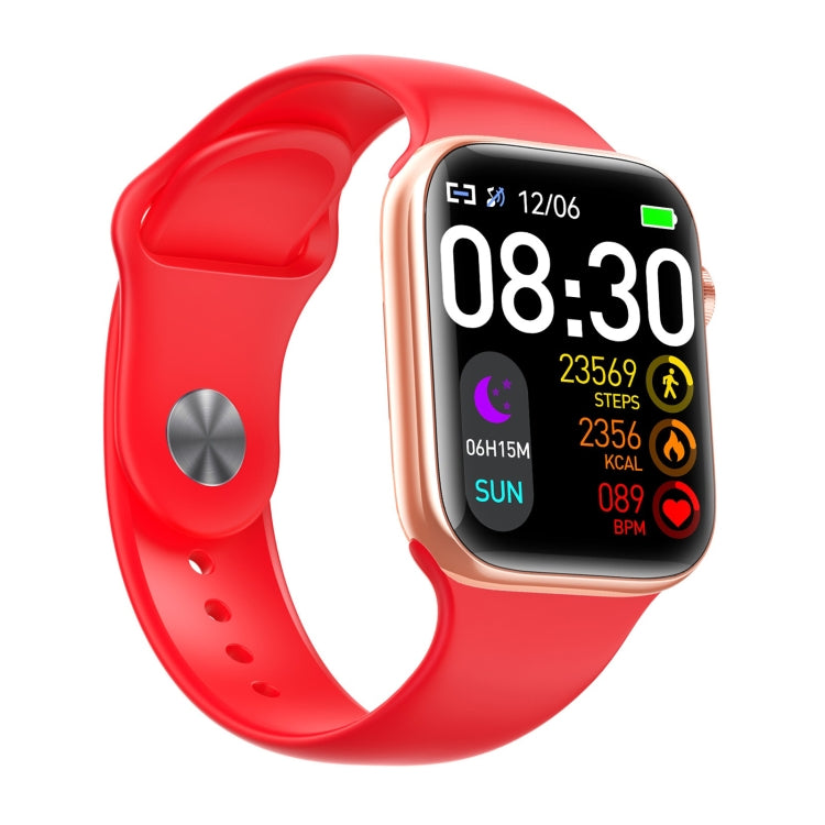 Red silicone smart watch with large screen showing time and health icons