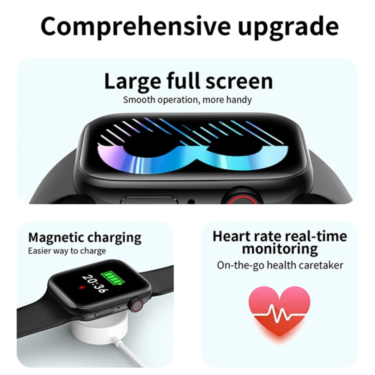 Smart watch on charging cable with heart-rate monitoring icon