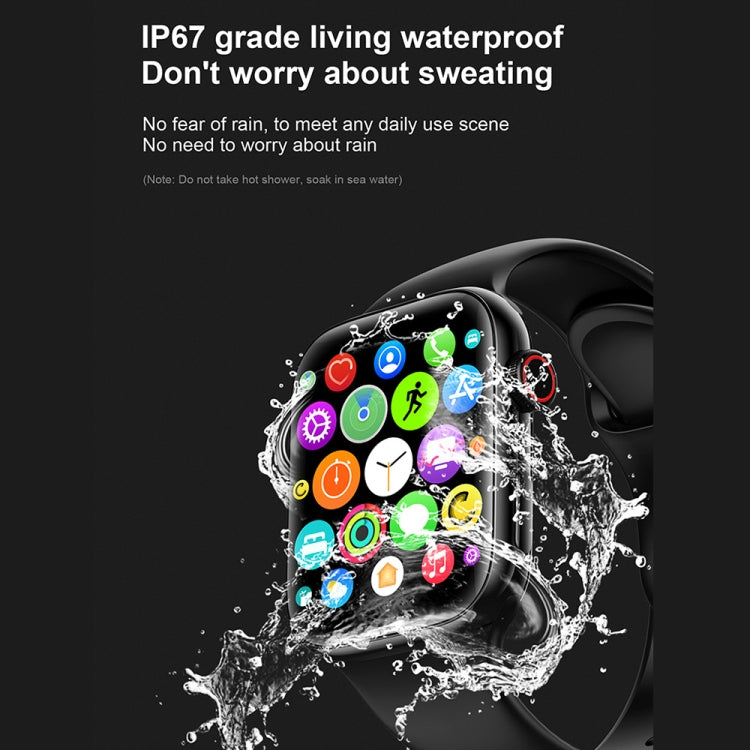 Waterproof smartwatch with splash droplets over a dark display and colorful icons