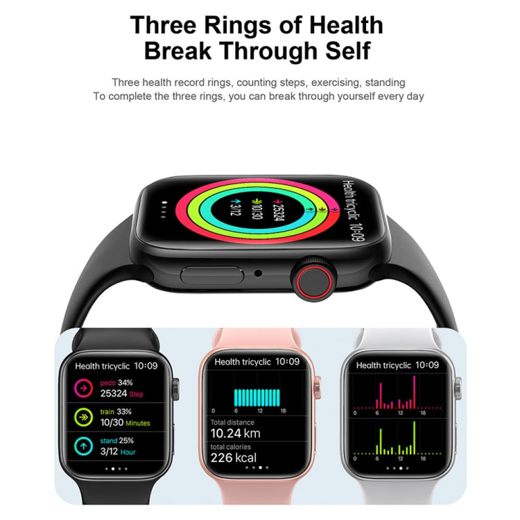 Smartwatch with circular health-tracking dial and three health metric panels