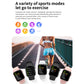 Smartwatch with sports mode icons and multiple wrist-worn views