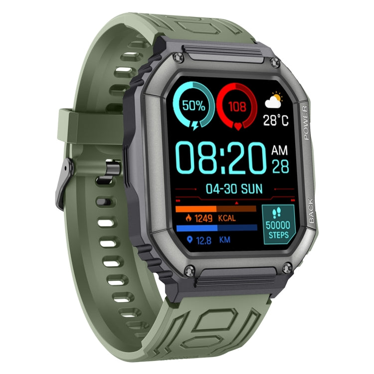 Green sport smartwatch with glowing digital display and adjustable silicone strap