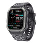 Black sport smartwatch with square display and camouflage silicone band