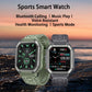 Pair of sport smartwatches, olive green and camouflage black, side-by-side front views