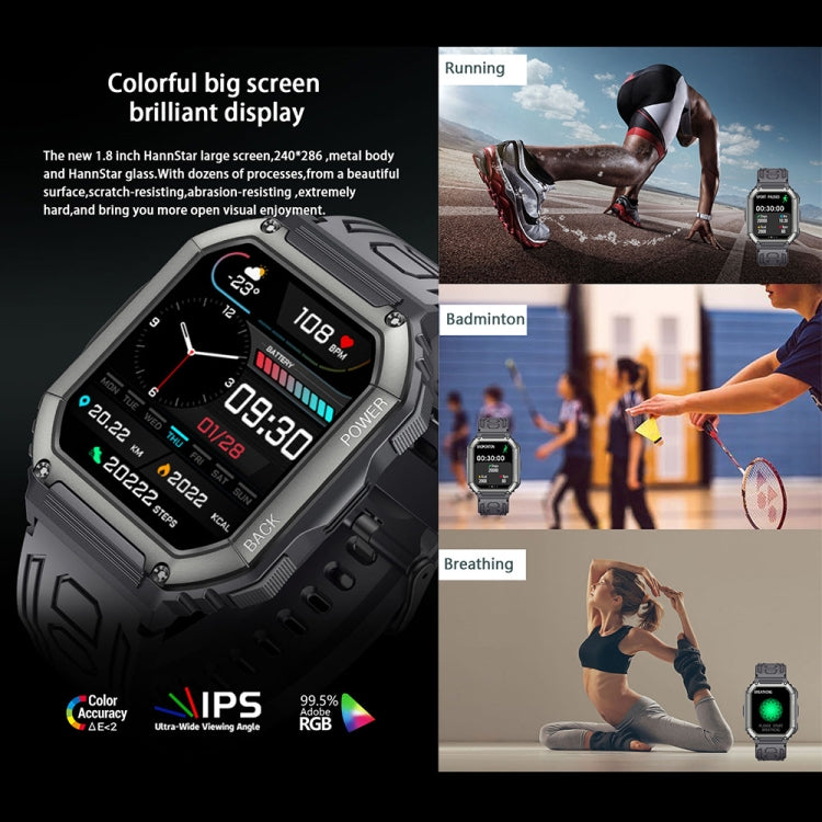 Black sports smartwatch with bright color touchscreen on rugged silicone strap