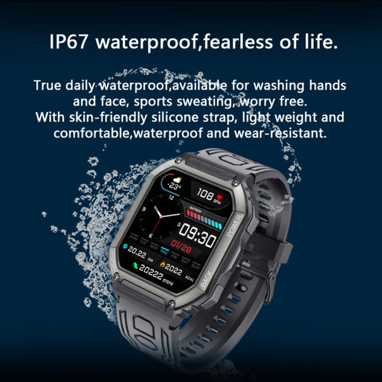 Black waterproof smartwatch with square screen and textured silicone band