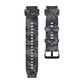 Camouflage silicone watch band side and top views, gray-black pattern with adjustment holes