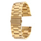 Gold stainless steel watch strap with rectangular link segments and clasp