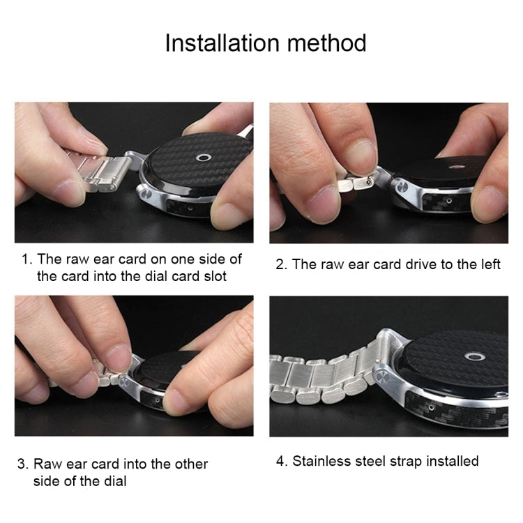 Stainless steel watch strap being installed with pins into a watch case