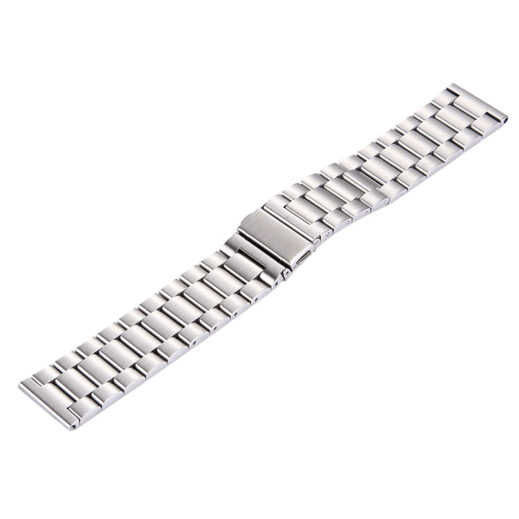 Silver stainless steel watch band with evenly spaced bead-style link rows