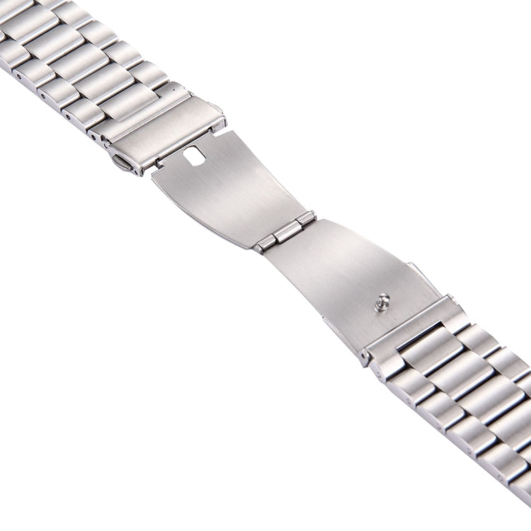 Stainless steel watch band end with pin holes and bead-style link design, silver
