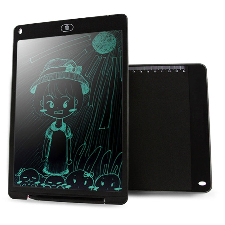 12-inch LCD writing tablet, black frame, green cartoon drawing on screen
