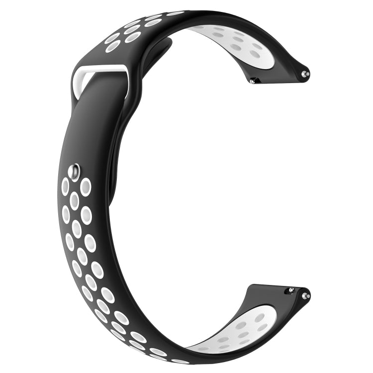 Two-tone silicone watch band in black and light gray with oval perforation pattern