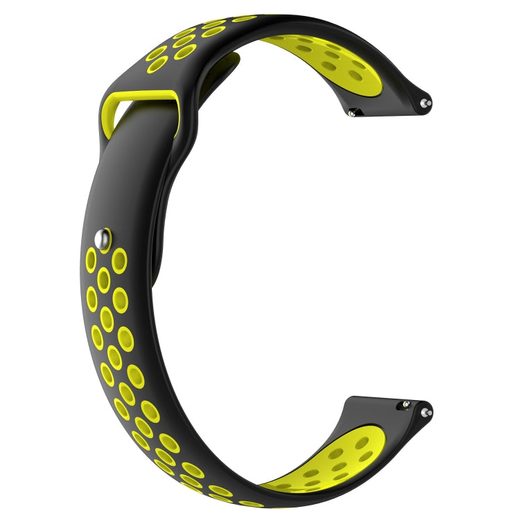 Dual-color silicone watch band, black with yellow oval dot pattern and clasp holes