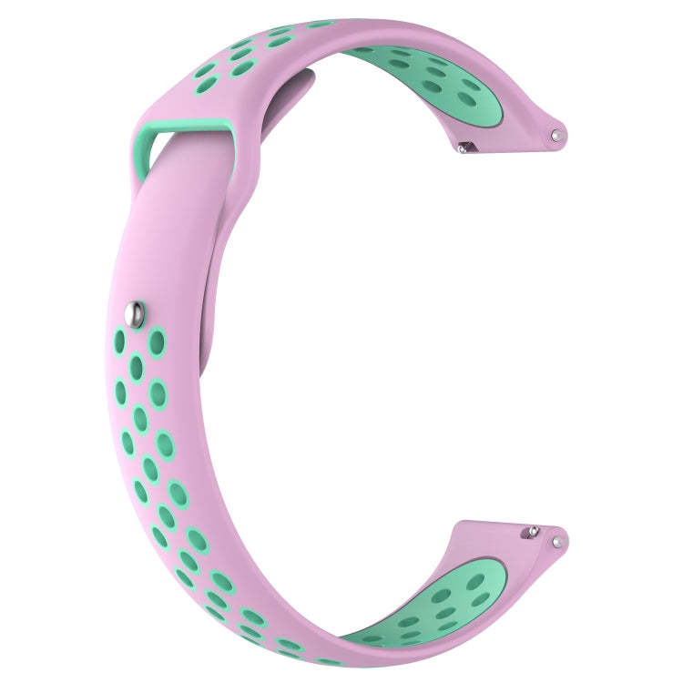 Dual-color silicone watch band, lavender with mint oval dot pattern and metal clasp ends