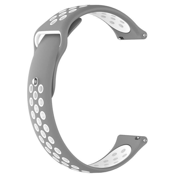 Dual-color silicone watch band, gray with white oval dot pattern and metal clasp ends