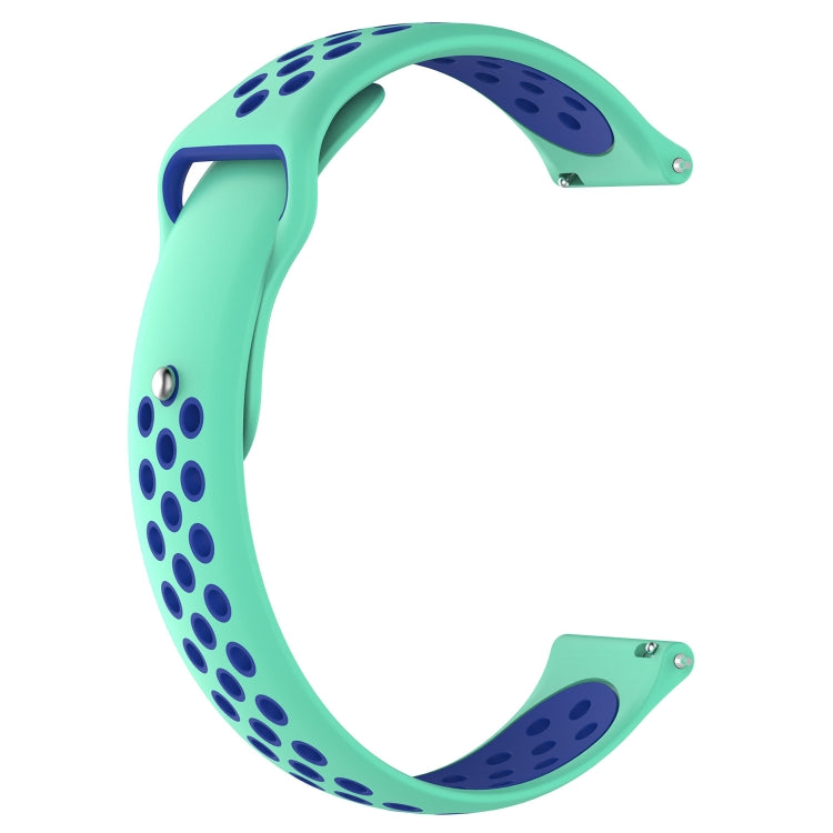 Dual-color silicone watch band, turquoise with dark blue oval dot pattern and metal clasp ends