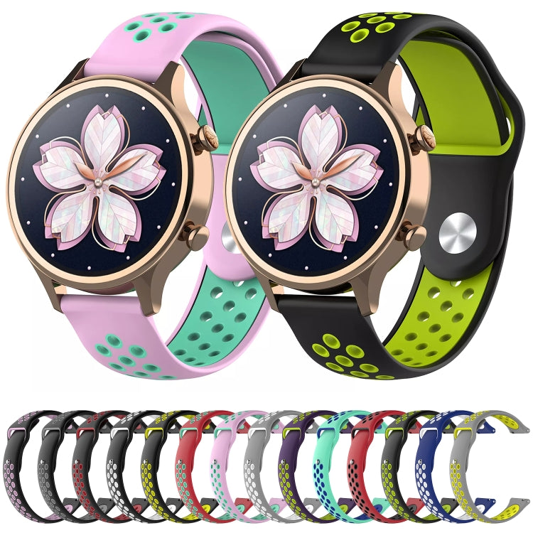 Assorted dual-color watch bands with floral watch faces in multiple colors
