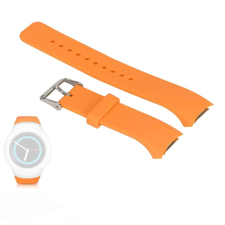 Orange silicone watch band with perforated holes and metal buckle for Galaxy Gear S2