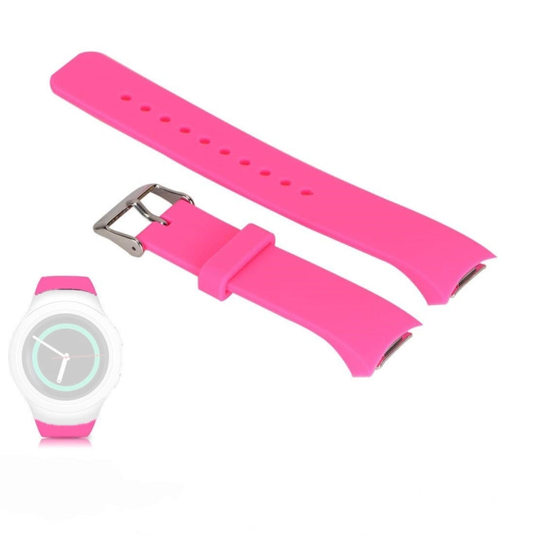 Pink silicone watch band with perforated holes and metal buckle for Galaxy Gear S2