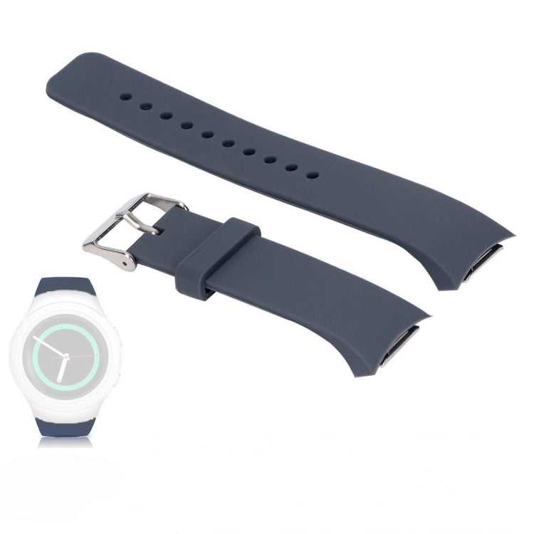 Dark navy silicone watch band with perforated holes and metal buckle for Galaxy Gear S2