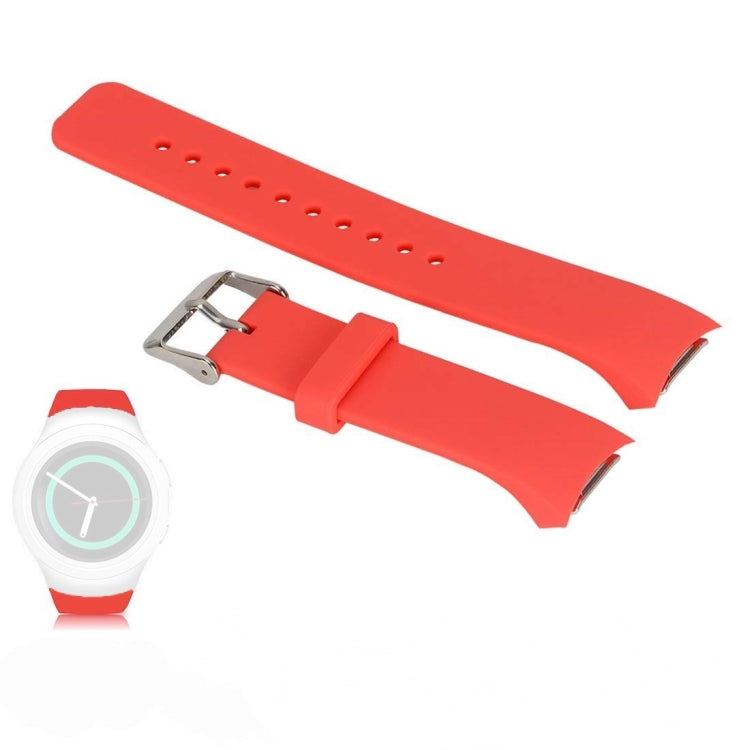 Red silicone watch band with metal buckle and perforated holes for Galaxy Gear S2
