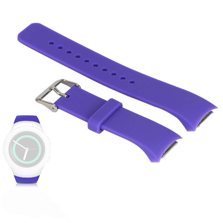 Purple silicone watch band with metal buckle clasp and perforated holes