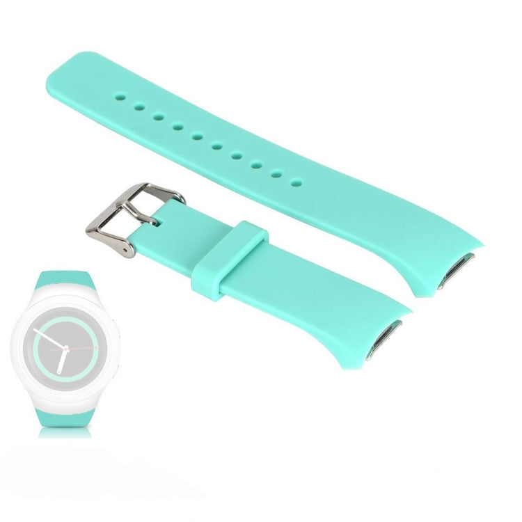Aqua green silicone watch band with metal buckle clasp and perforated holes