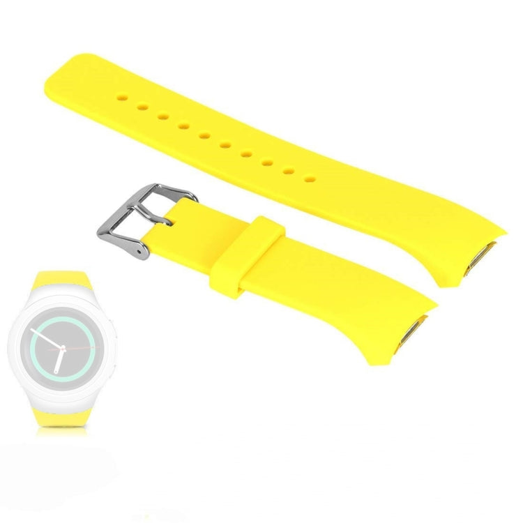 Yellow silicone watch band with perforated holes and metal buckle for Galaxy Gear S2