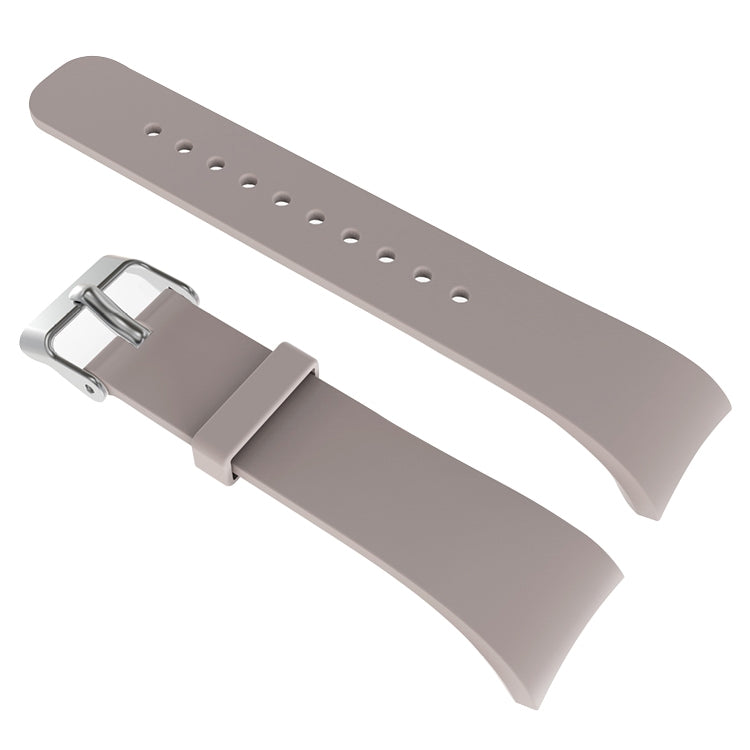 Taupe leather watch band with metal buckle and punched holes for secure fit