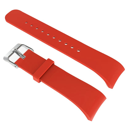 Red leather watch band with metal buckle and adjustment holes