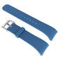 Blue leather watch band with metal buckle and adjustment holes