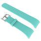 Light teal leather watch band with metal buckle and adjustment holes