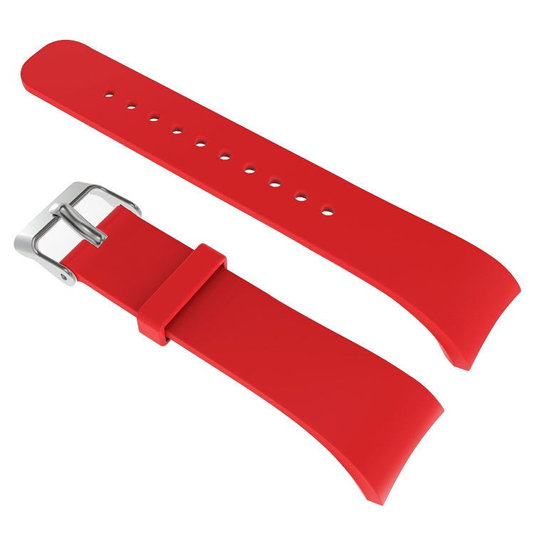 Red leather watch band with metal buckle and adjustment holes