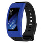 Dark blue protective watch case with clear screen window and black silicone strap