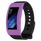 Purple protective watch case with clear screen window and black silicone strap