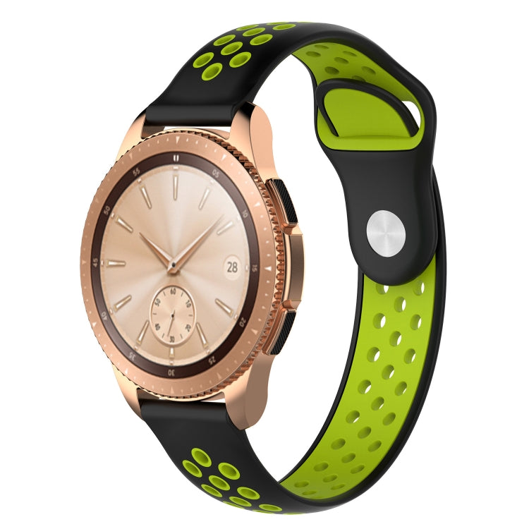 Dual-color silicone watch band for 42mm smartwatch, black with lime green oval dot pattern